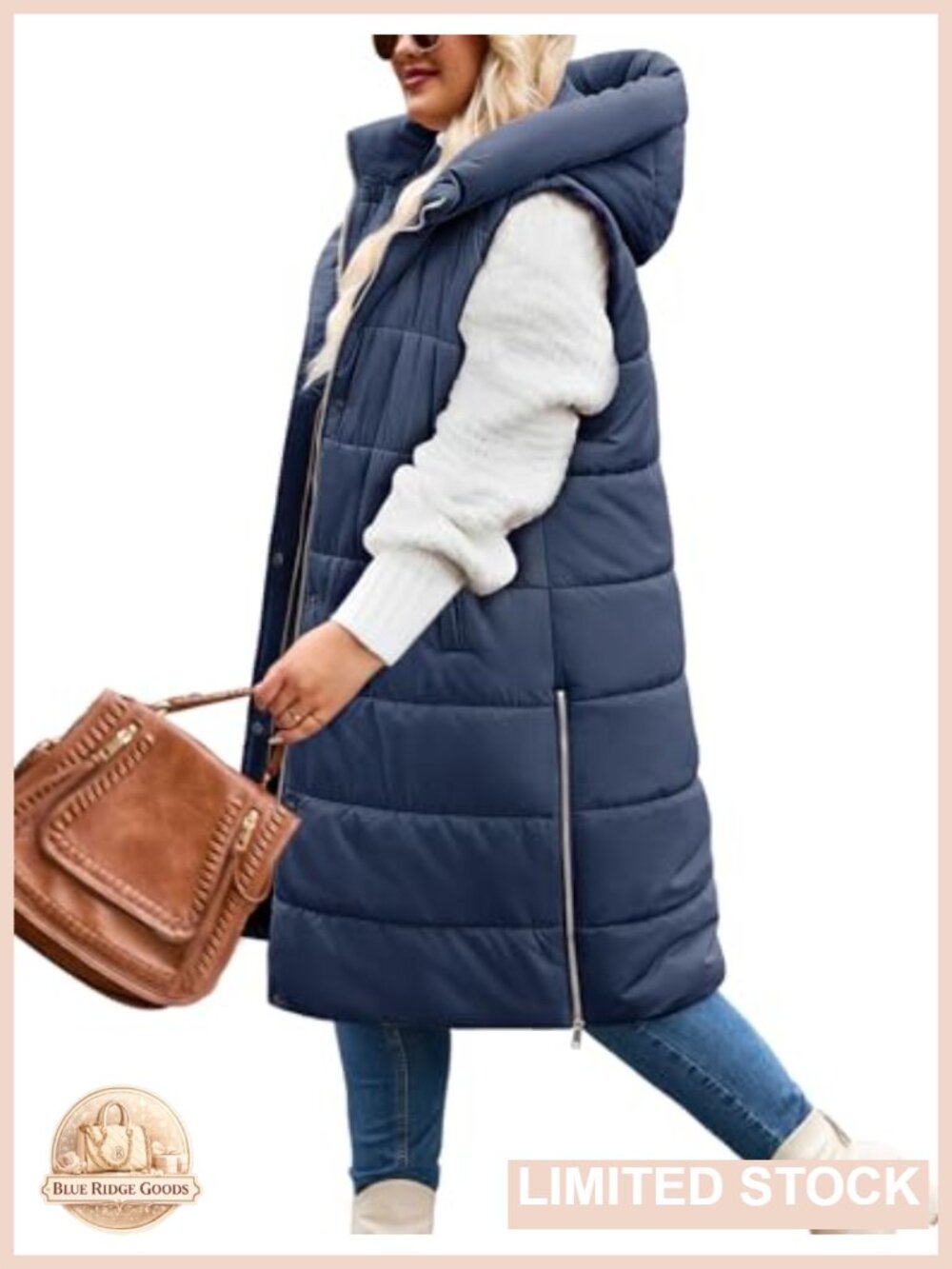 Plus Size Long Hooded Puffer Vest Gilet Water-Repellent Polyester Fall Winter